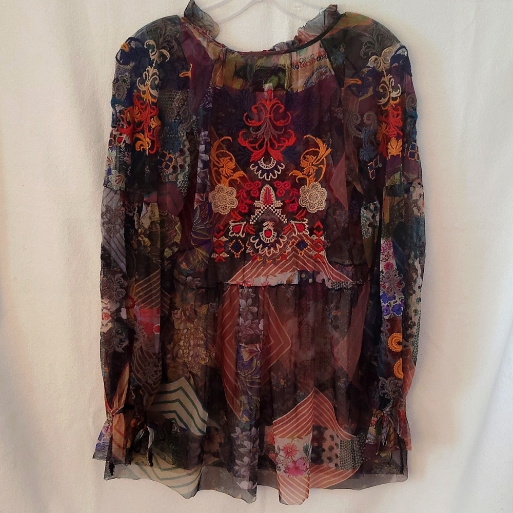 Johnny Was Biya Ilyana Mesh Embroidered Blouse Boho Chic B11323. Size S - Picture 10 of 16